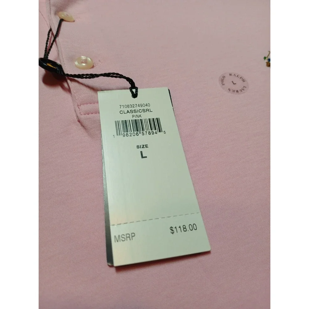 NWT Polo Ralph Lauren Men's L Classic Fit Pink Polo Shirt Short Sleeve Pony $118